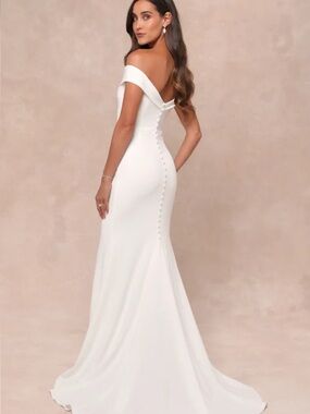 New Arienna  Lulu's Off-Shoulder Mermaid White Bridal Gown Sz Large